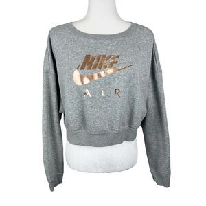 Nike Air Sweater Women Small Grey Rose Gold Zip Back Pullover Cropped Activewear
